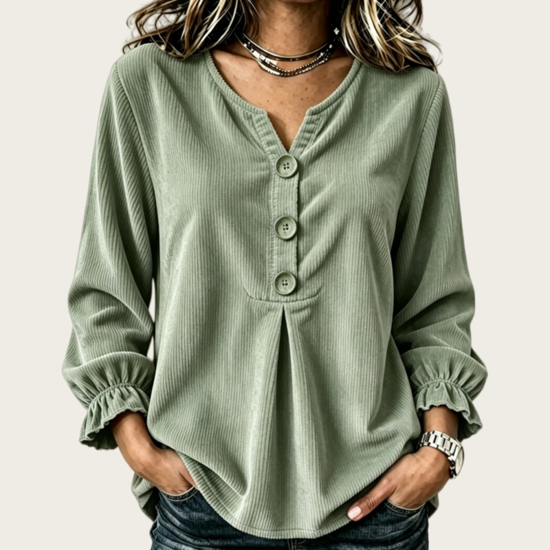 Women's Corduroy Ruffled Shirt for Autumn/Winter