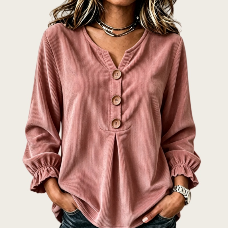 Women's Corduroy Ruffled Shirt for Autumn/Winter