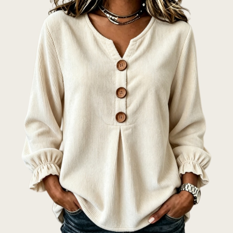 Women's Corduroy Ruffled Shirt for Autumn/Winter