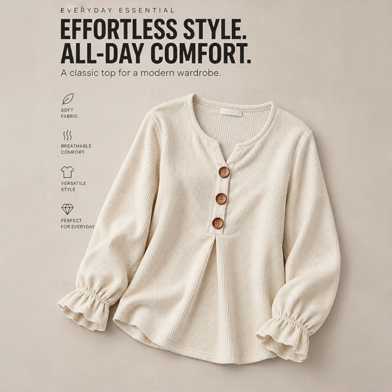 Women's Corduroy Ruffled Shirt for Autumn/Winter