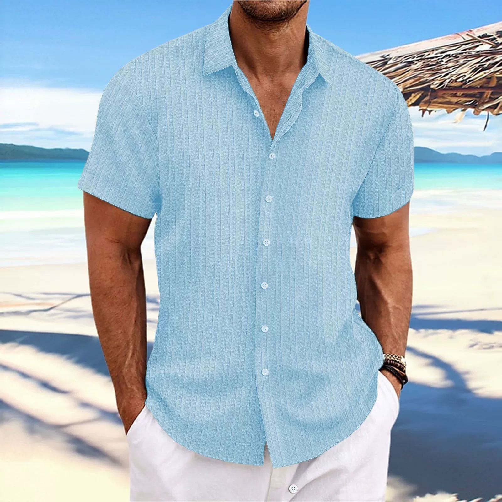 Blauschwan™ Kurzarmhemd Aus Jacquard Aus Baumwolle Und Leinen Für Herren
