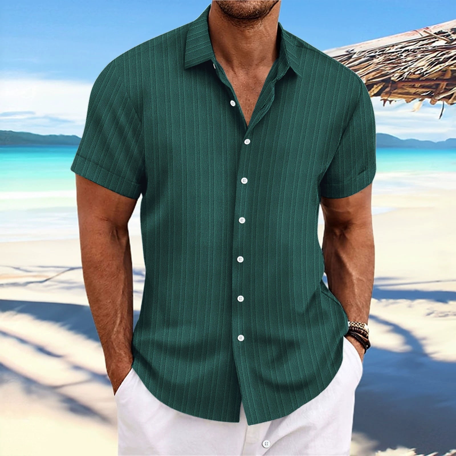 Blauschwan™ Kurzarmhemd Aus Jacquard Aus Baumwolle Und Leinen Für Herren