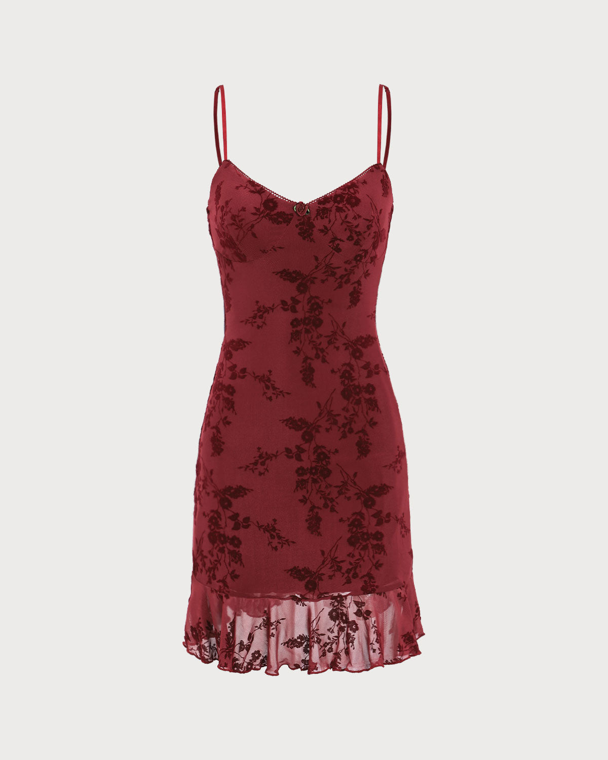 SILJE | Rotes Minikleid aus floralem Netzstoff