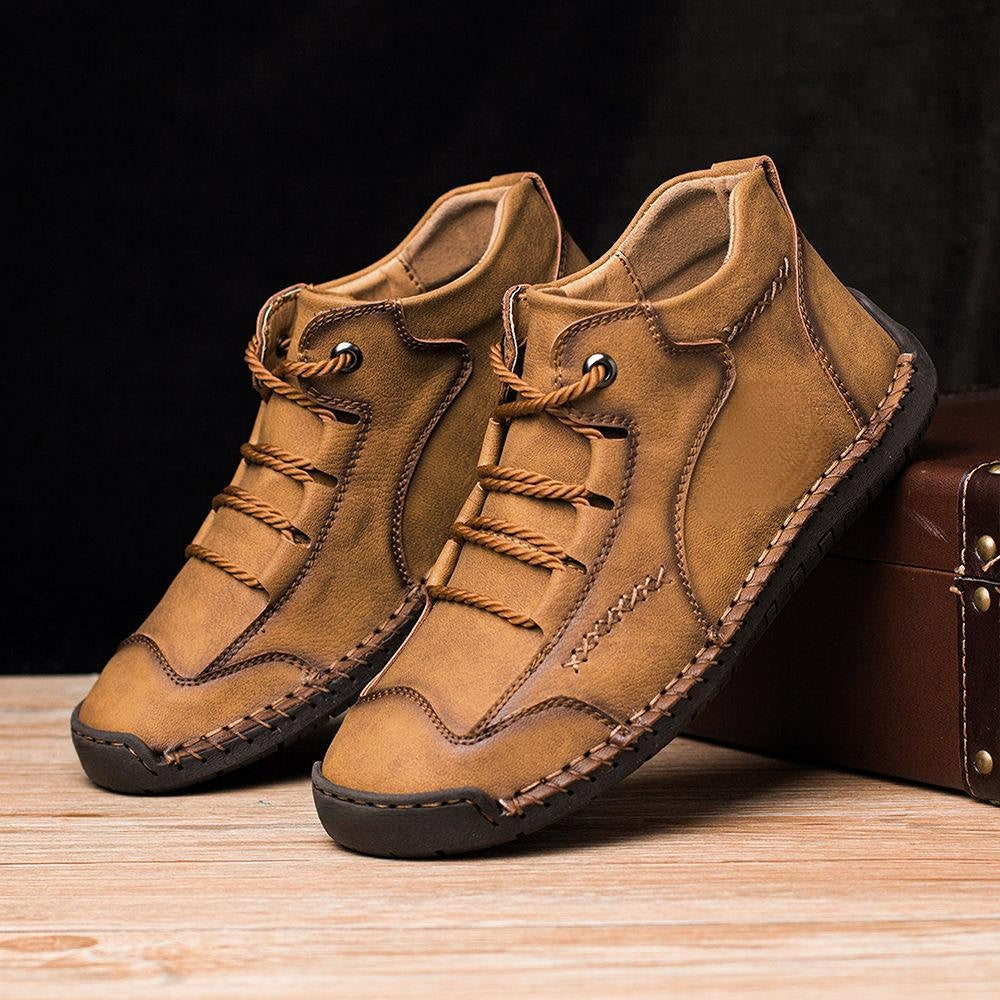 Bottes de cheville douces en cuir microfibre vintage pour hommes, cousues à la main