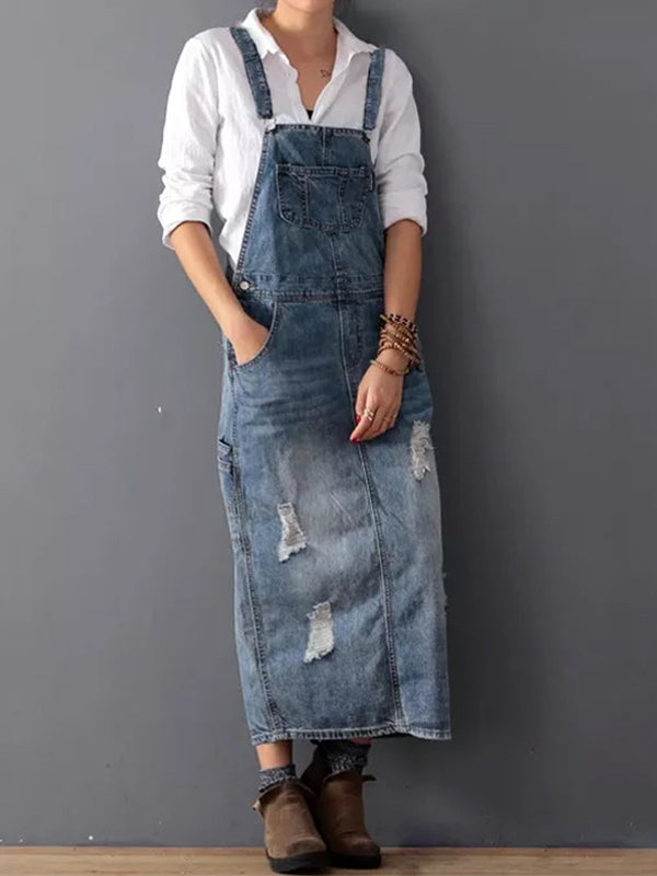 Frayla™ – Robe en jean usée avec fente à l'arrière