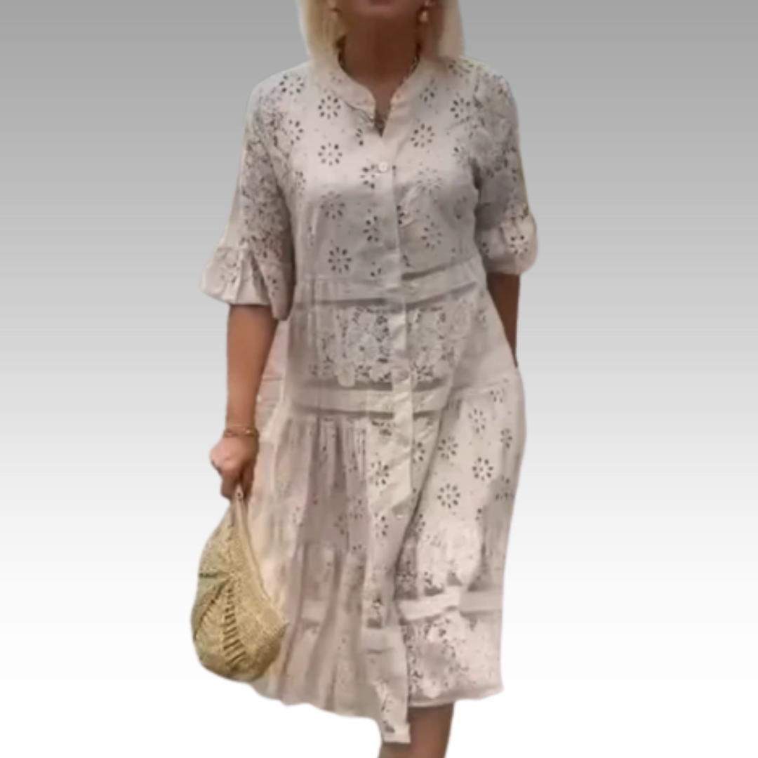 Emberly™ – Robe ajustée avec broderie et patte de boutonnage