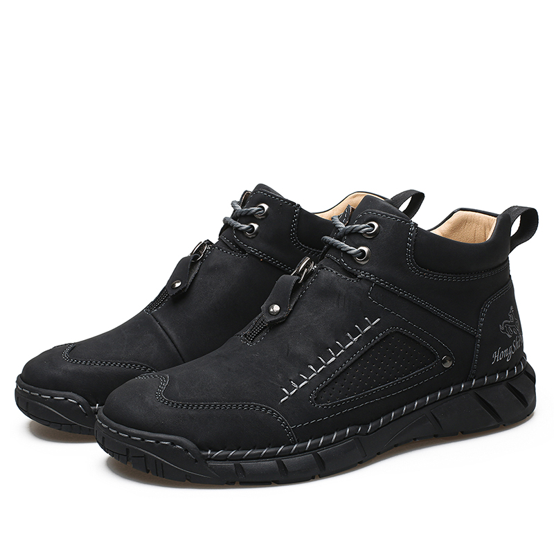 Chaussures de marche pour hommes – Matériau supérieur stable en cuir | Ajustement large au niveau des orteils | Circulation sanguine saine | Support de la voûte plantaire à l'intérieur | Imperméable | Soulagement de la pression