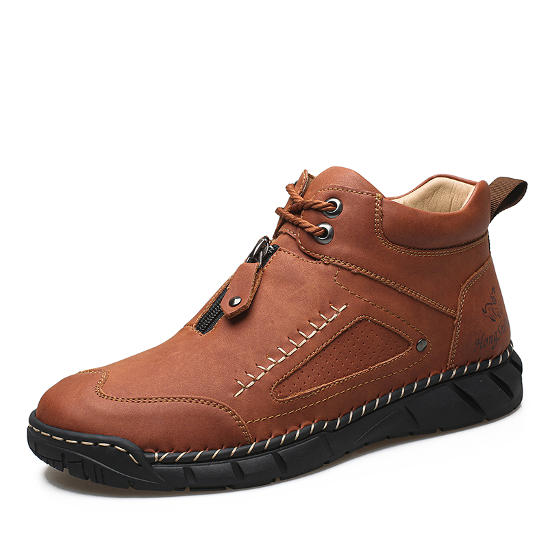 Chaussures de marche pour hommes – Matériau supérieur stable en cuir | Ajustement large au niveau des orteils | Circulation sanguine saine | Support de la voûte plantaire à l'intérieur | Imperméable | Soulagement de la pression