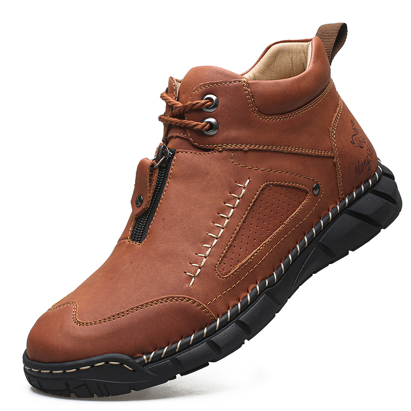 Chaussures de marche pour hommes – Matériau supérieur stable en cuir | Ajustement large au niveau des orteils | Circulation sanguine saine | Support de la voûte plantaire à l'intérieur | Imperméable | Soulagement de la pression