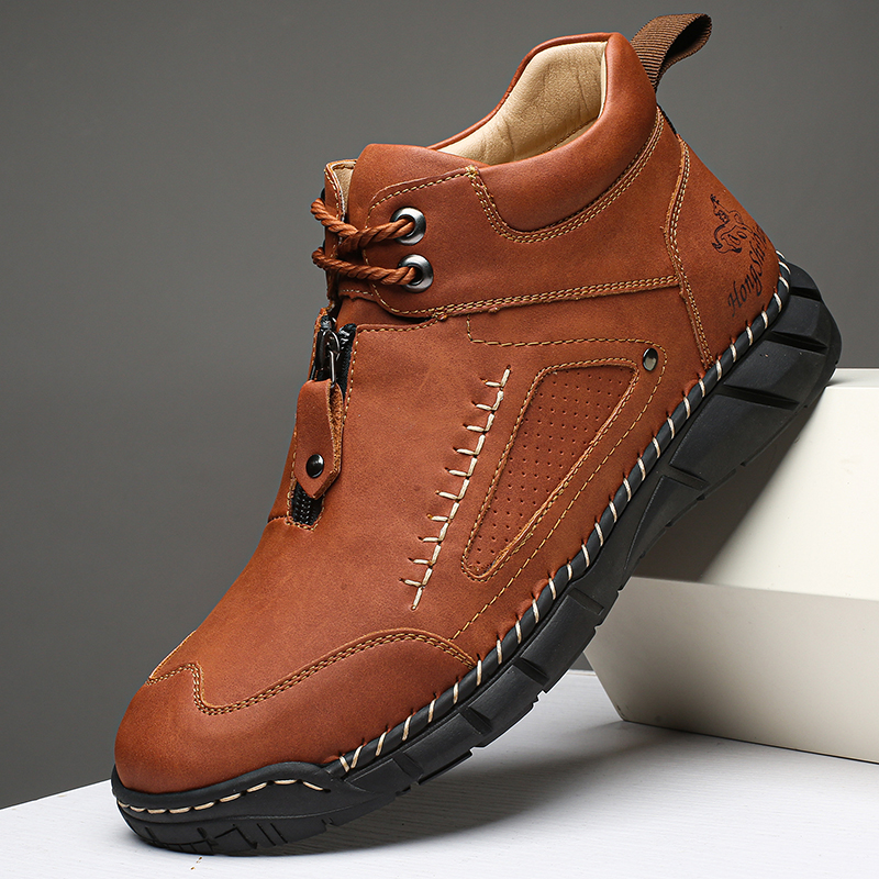 Chaussures de marche pour hommes – Matériau supérieur stable en cuir | Ajustement large au niveau des orteils | Circulation sanguine saine | Support de la voûte plantaire à l'intérieur | Imperméable | Soulagement de la pression