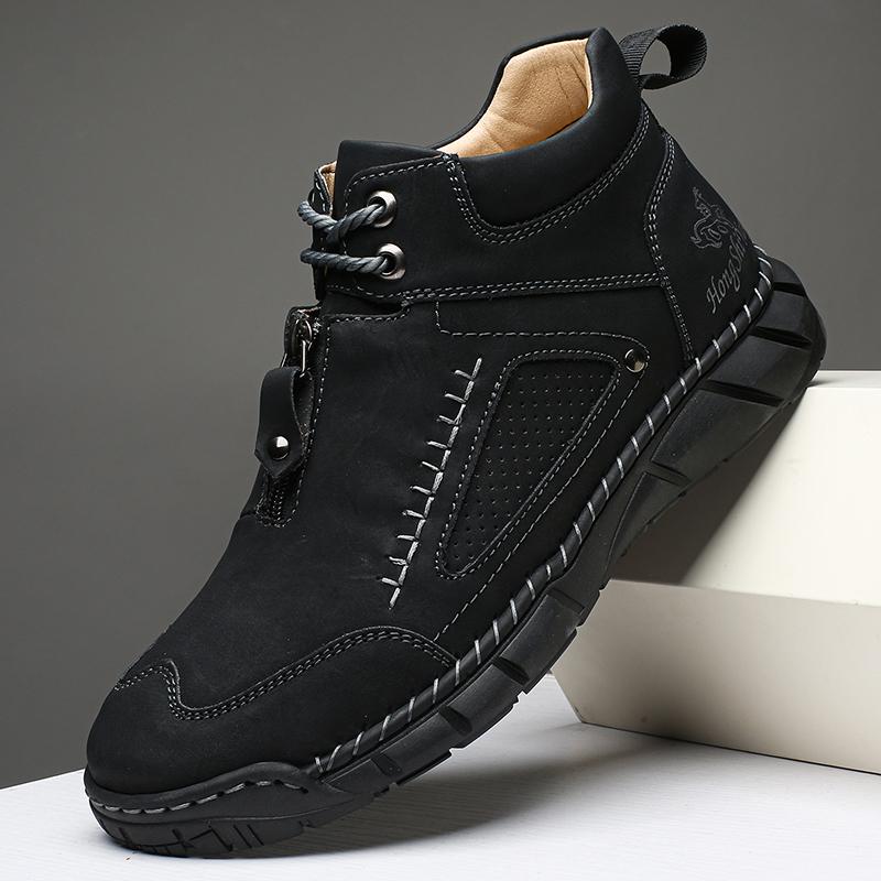 Chaussures de marche pour hommes – Matériau supérieur stable en cuir | Ajustement large au niveau des orteils | Circulation sanguine saine | Support de la voûte plantaire à l'intérieur | Imperméable | Soulagement de la pression