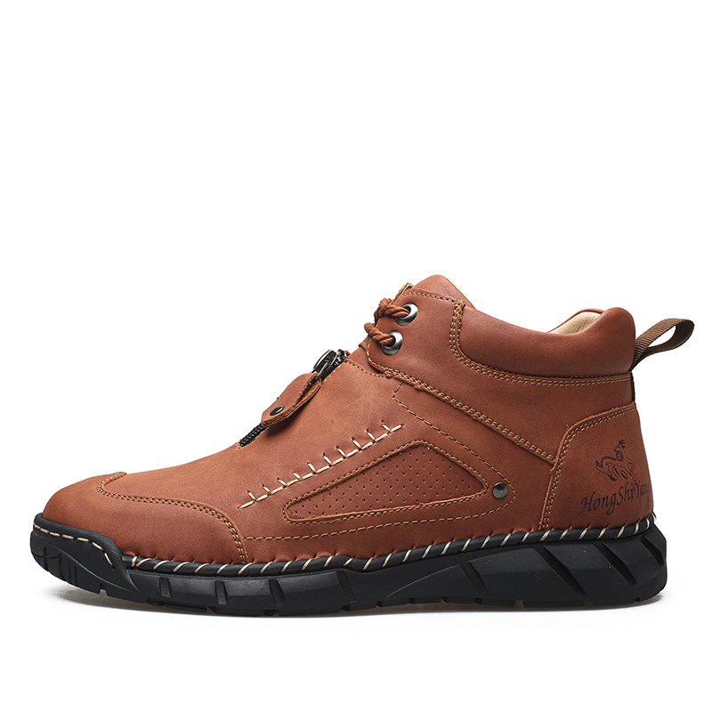Chaussures de marche pour hommes – Matériau supérieur stable en cuir | Ajustement large au niveau des orteils | Circulation sanguine saine | Support de la voûte plantaire à l'intérieur | Imperméable | Soulagement de la pression