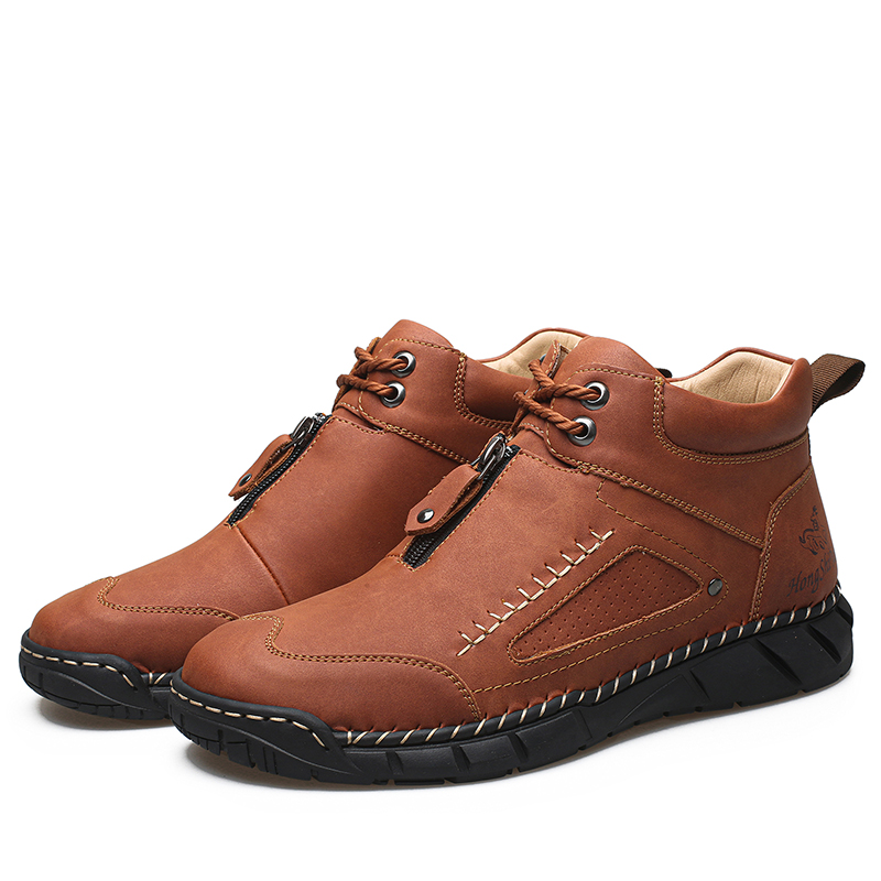 Chaussures de marche pour hommes – Matériau supérieur stable en cuir | Ajustement large au niveau des orteils | Circulation sanguine saine | Support de la voûte plantaire à l'intérieur | Imperméable | Soulagement de la pression