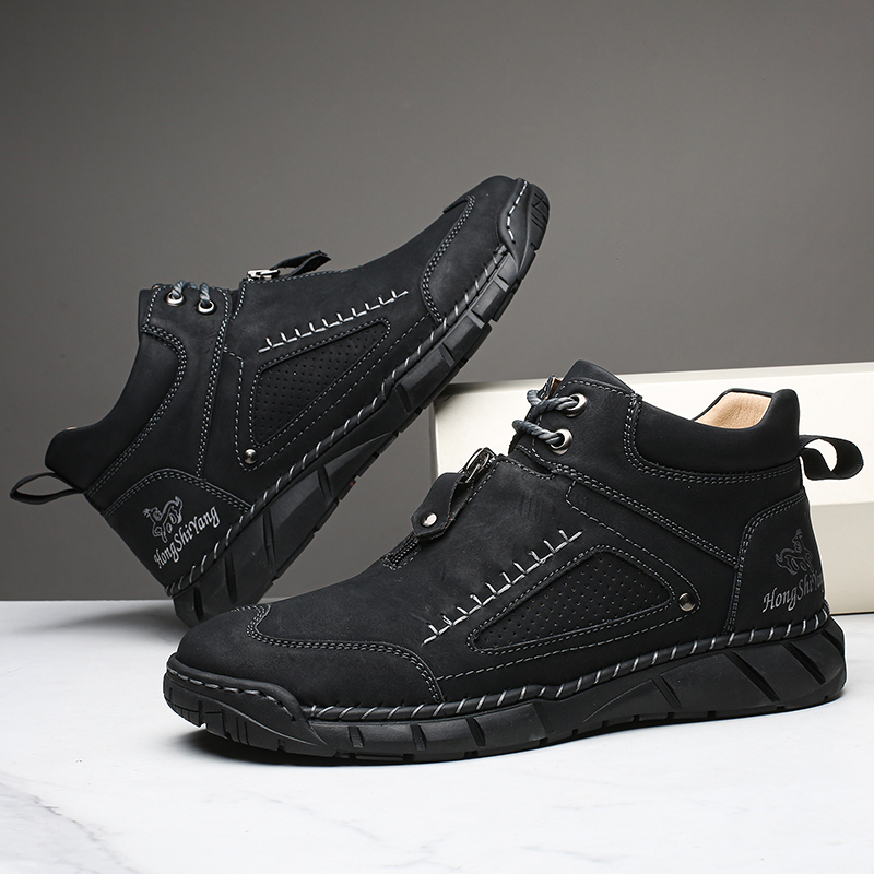 Chaussures de marche pour hommes – Matériau supérieur stable en cuir | Ajustement large au niveau des orteils | Circulation sanguine saine | Support de la voûte plantaire à l'intérieur | Imperméable | Soulagement de la pression