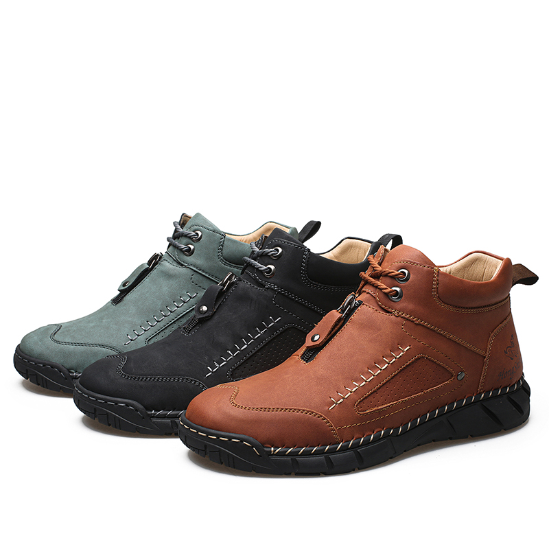 Chaussures de marche pour hommes – Matériau supérieur stable en cuir | Ajustement large au niveau des orteils | Circulation sanguine saine | Support de la voûte plantaire à l'intérieur | Imperméable | Soulagement de la pression