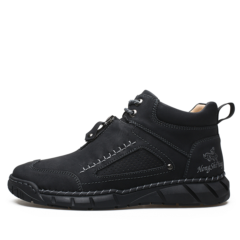 Chaussures de marche pour hommes – Matériau supérieur stable en cuir | Ajustement large au niveau des orteils | Circulation sanguine saine | Support de la voûte plantaire à l'intérieur | Imperméable | Soulagement de la pression