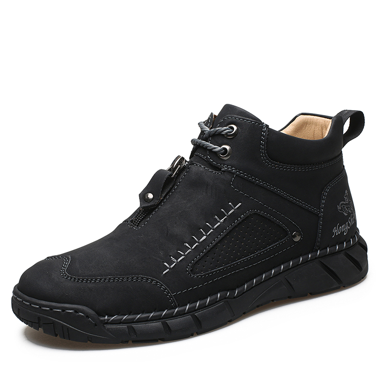 Chaussures de marche pour hommes – Matériau supérieur stable en cuir | Ajustement large au niveau des orteils | Circulation sanguine saine | Support de la voûte plantaire à l'intérieur | Imperméable | Soulagement de la pression