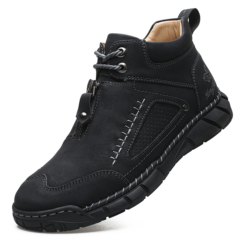 Chaussures de marche pour hommes – Matériau supérieur stable en cuir | Ajustement large au niveau des orteils | Circulation sanguine saine | Support de la voûte plantaire à l'intérieur | Imperméable | Soulagement de la pression