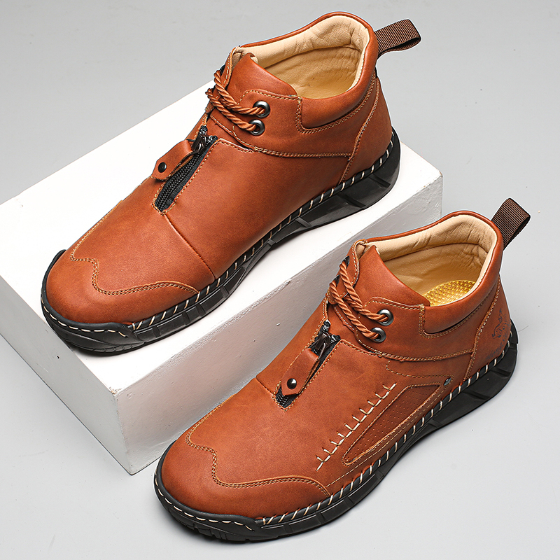 Chaussures de marche pour hommes – Matériau supérieur stable en cuir | Ajustement large au niveau des orteils | Circulation sanguine saine | Support de la voûte plantaire à l'intérieur | Imperméable | Soulagement de la pression