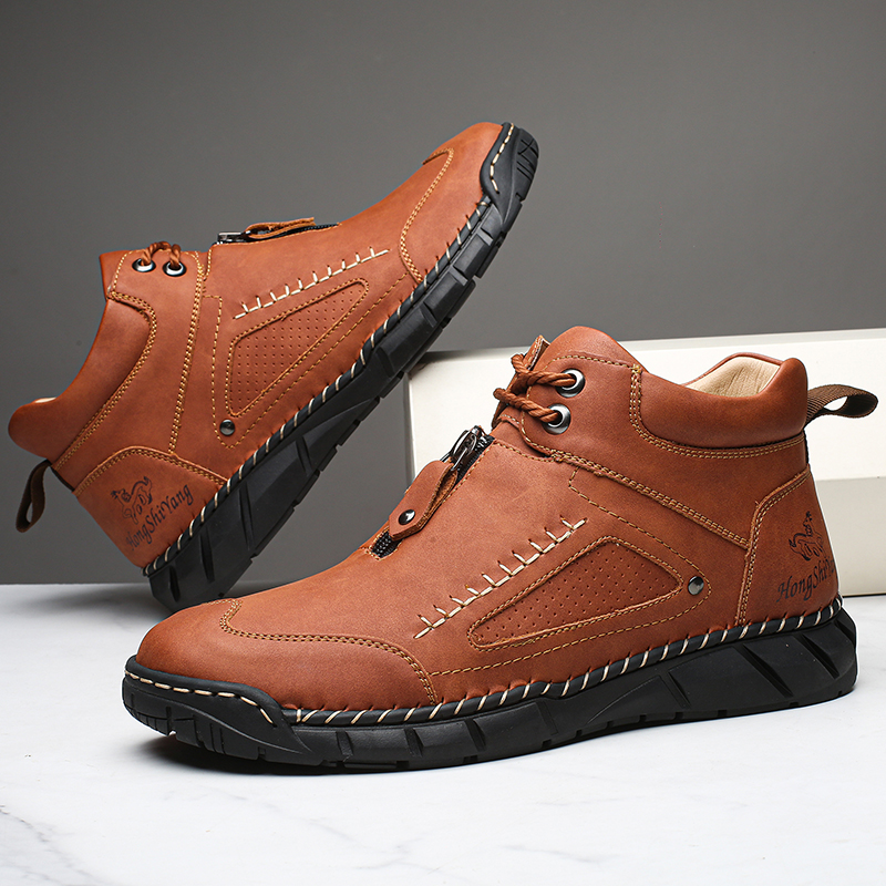 Chaussures de marche pour hommes – Matériau supérieur stable en cuir | Ajustement large au niveau des orteils | Circulation sanguine saine | Support de la voûte plantaire à l'intérieur | Imperméable | Soulagement de la pression