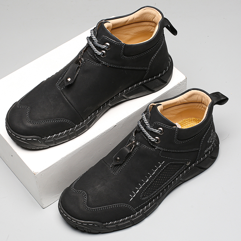 Chaussures de marche pour hommes – Matériau supérieur stable en cuir | Ajustement large au niveau des orteils | Circulation sanguine saine | Support de la voûte plantaire à l'intérieur | Imperméable | Soulagement de la pression