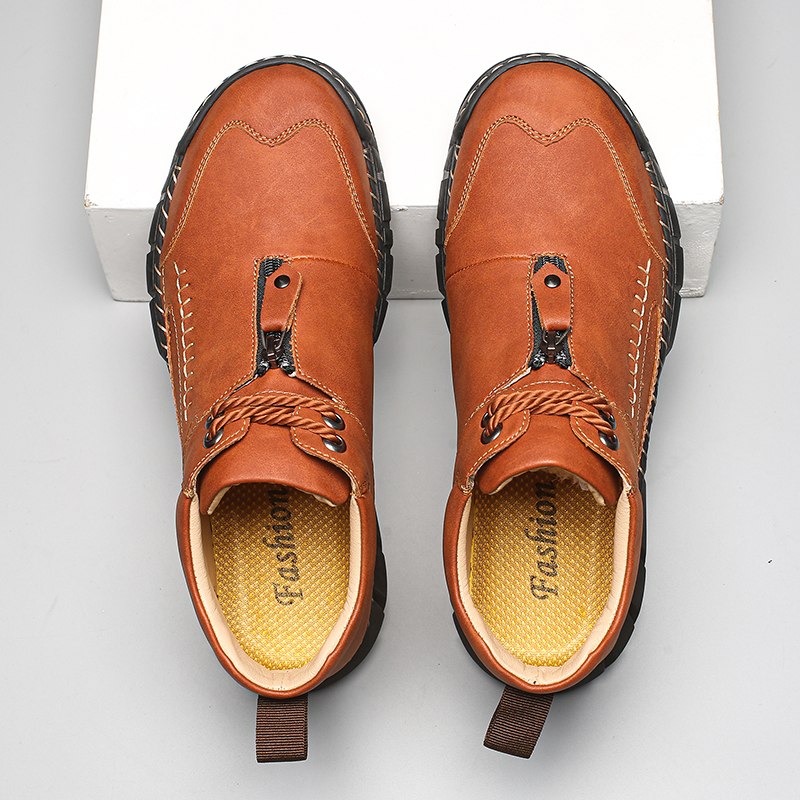 Chaussures de marche pour hommes – Matériau supérieur stable en cuir | Ajustement large au niveau des orteils | Circulation sanguine saine | Support de la voûte plantaire à l'intérieur | Imperméable | Soulagement de la pression
