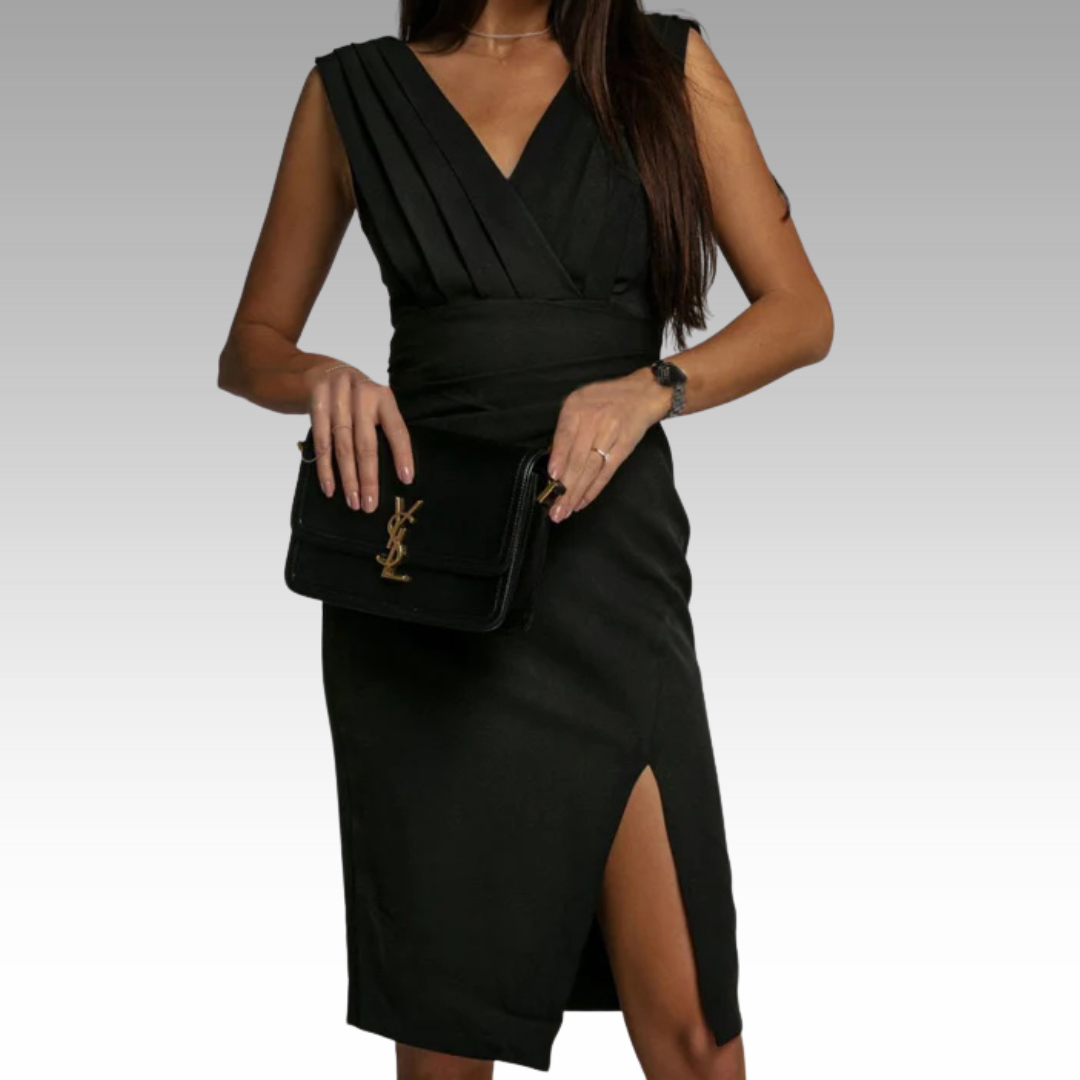 Regalia™ – Robe élégante ajustée avec décolleté en V et fente