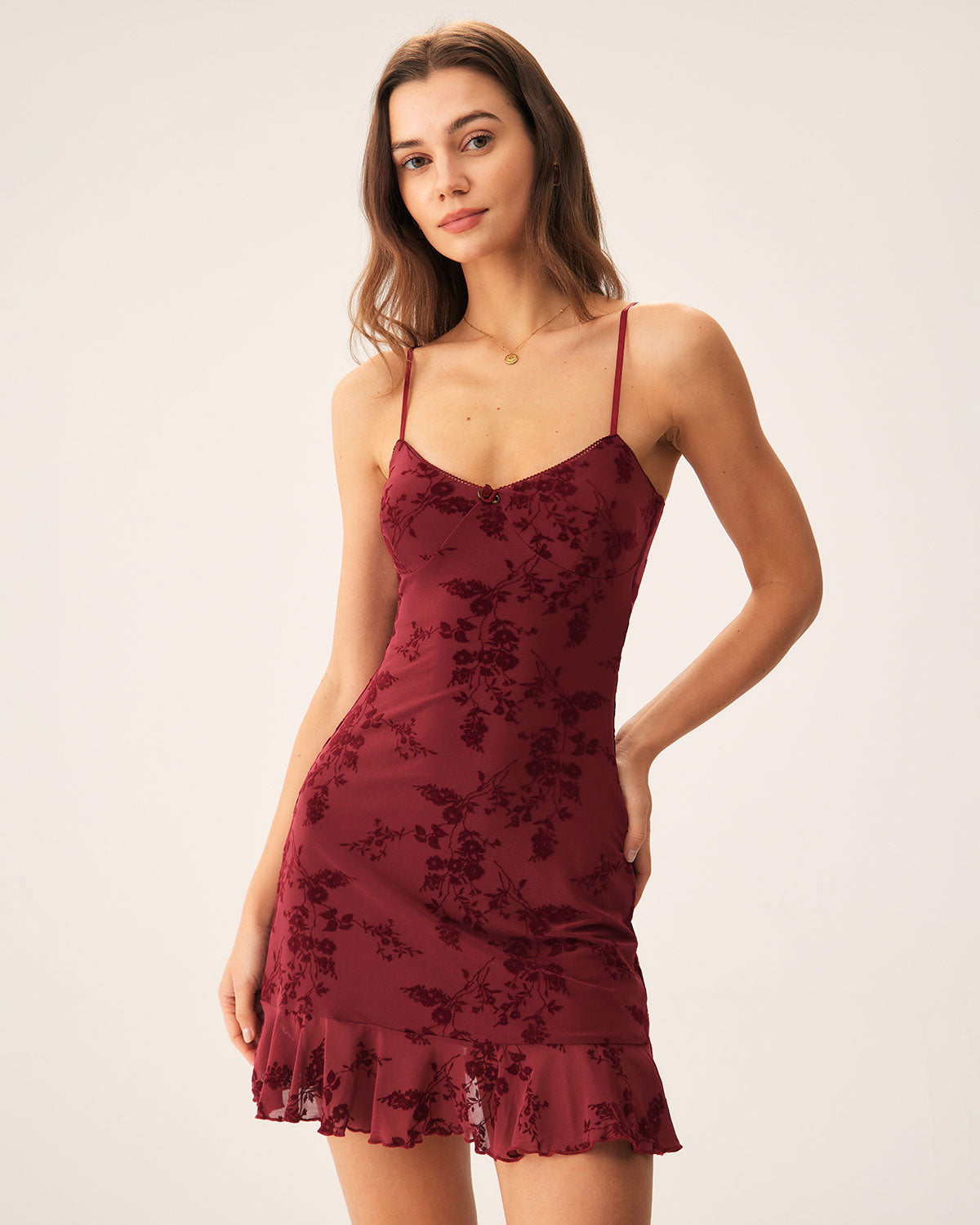 SILJE | Rotes Minikleid aus floralem Netzstoff