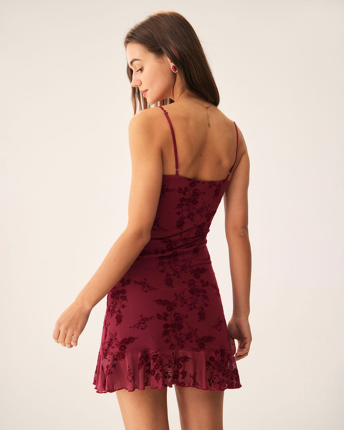 SILJE | Rotes Minikleid aus floralem Netzstoff