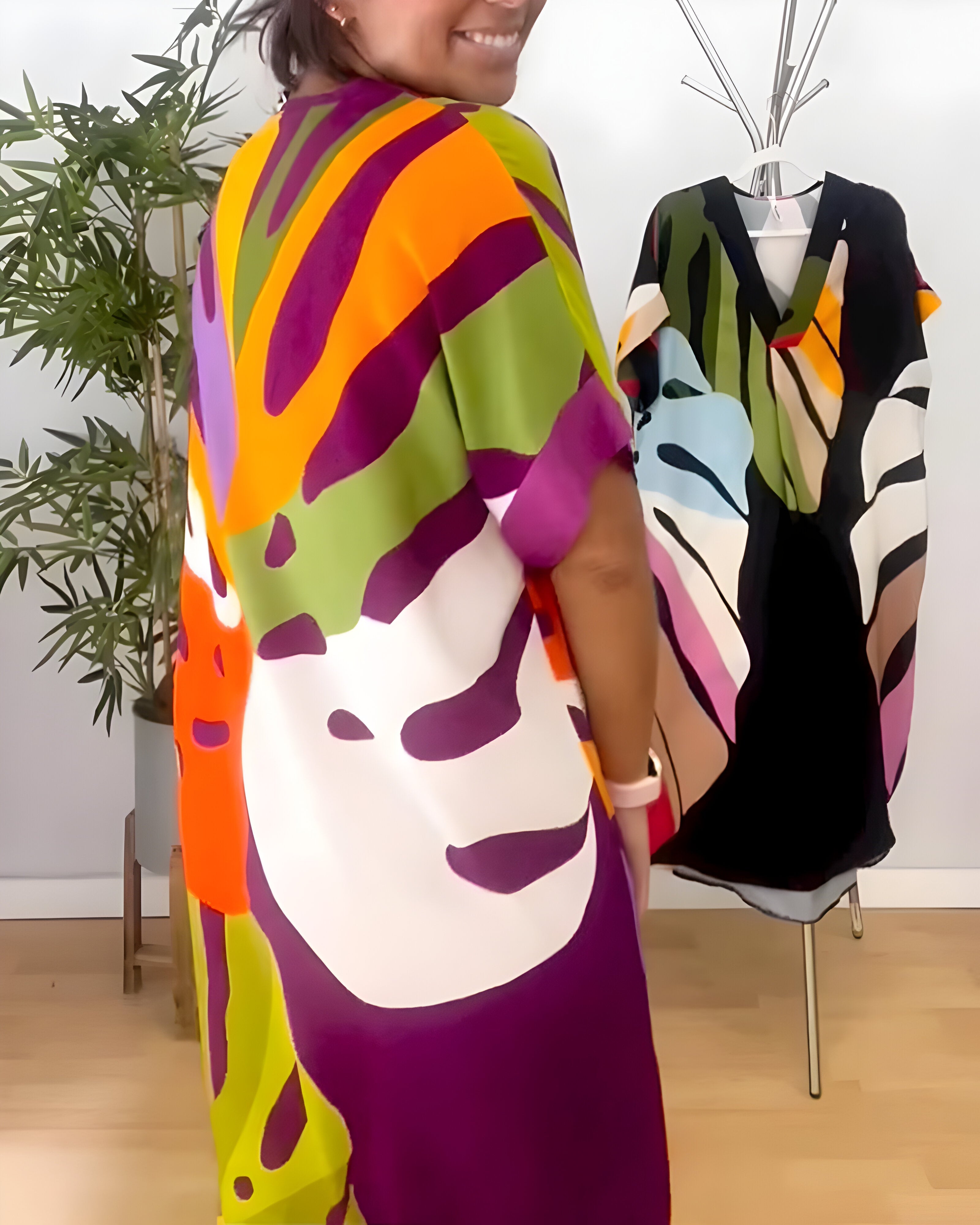 Leafara™ - Robe décontractée avec un motif de feuilles colorées