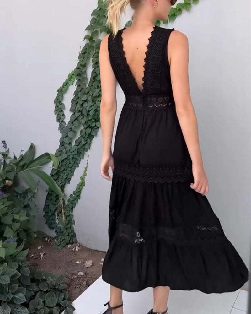Sora™ – Robe midi sans manches Boho avec détails en dentelle