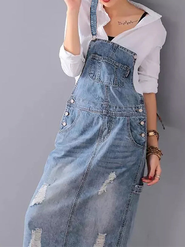 Frayla™ – Robe en jean usée avec fente à l'arrière