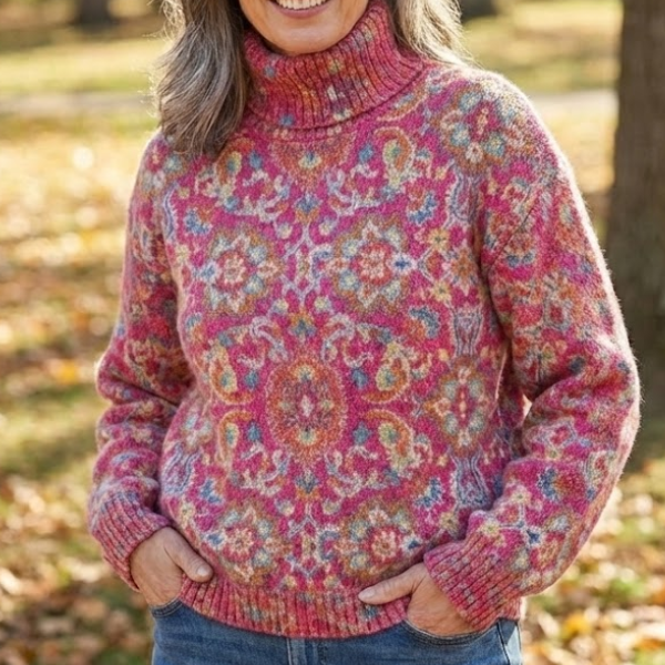 Maryrose™ - Pull à col roulé rétro ethnique fleuri
