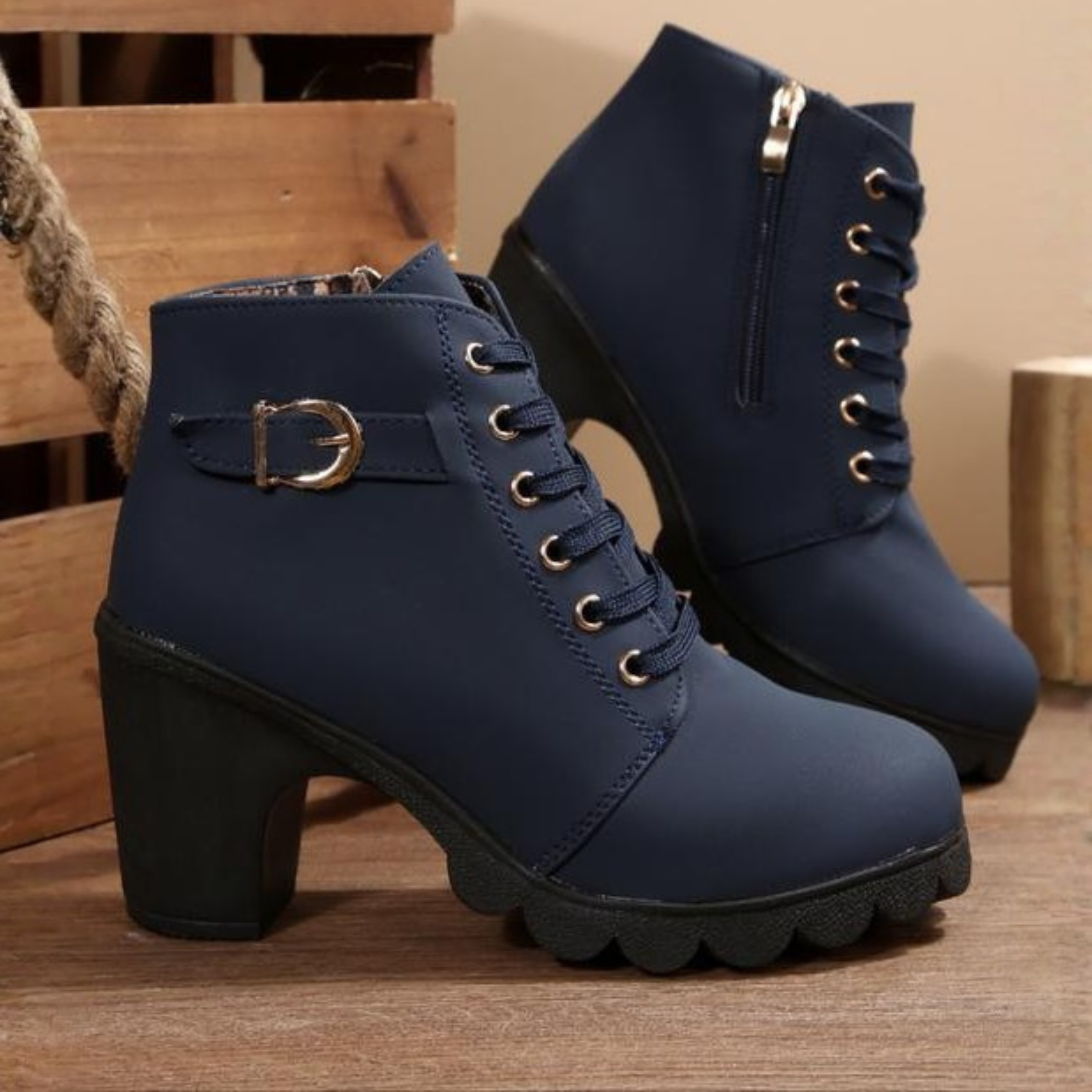 Kyumi™ - Belles bottines à lacets avec boucle en métal