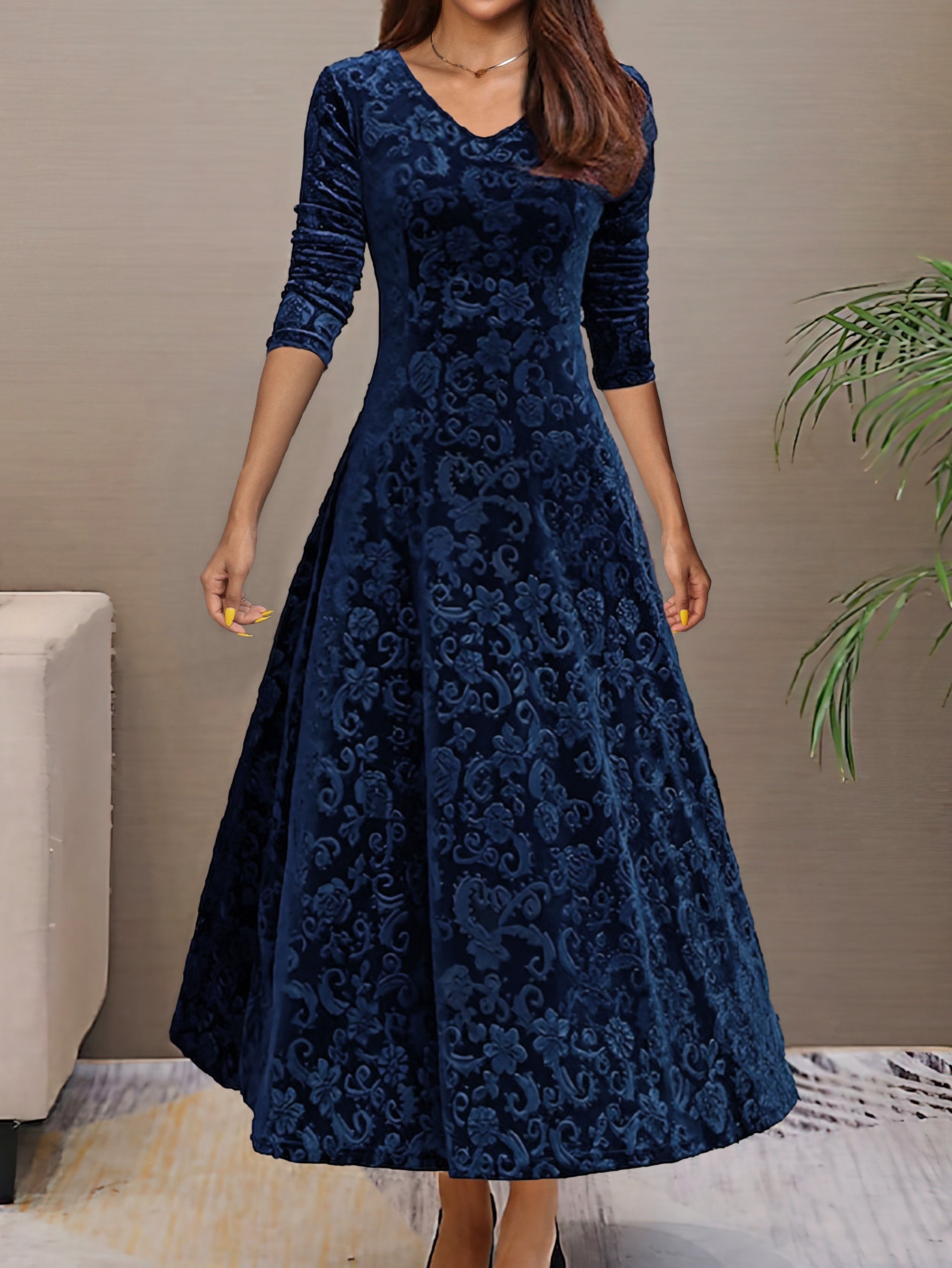 Anny™ - Robe de fête élégante en velours avec décolleté en V