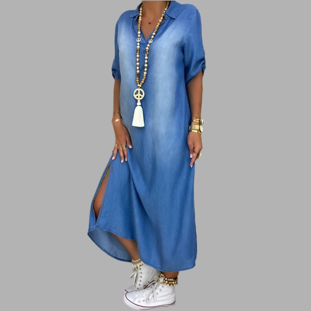 Andrea™ – Robe longue en denim avec fente sur le côté