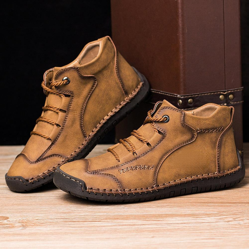 Bottes de cheville douces en cuir microfibre vintage pour hommes, cousues à la main