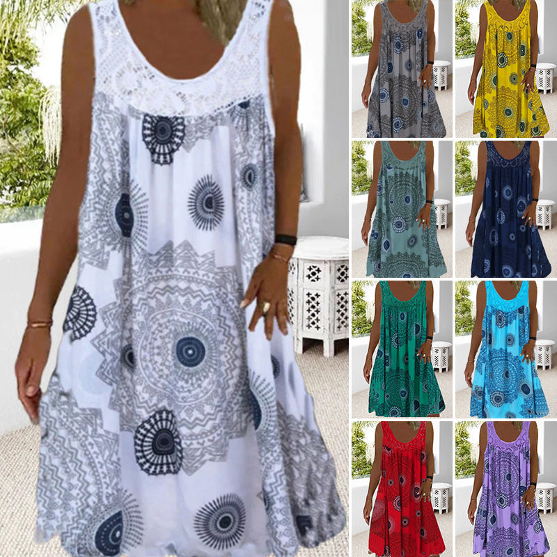 Breezia™ – Robe sans manches d'été avec imprimé et détails en dentelle pour femmes