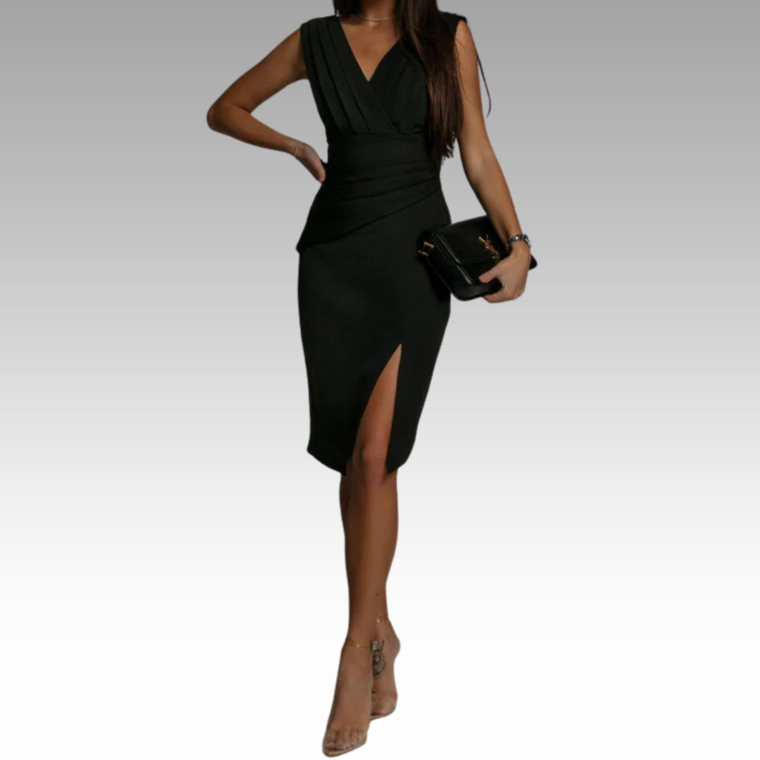 Regalia™ – Robe élégante ajustée avec décolleté en V et fente