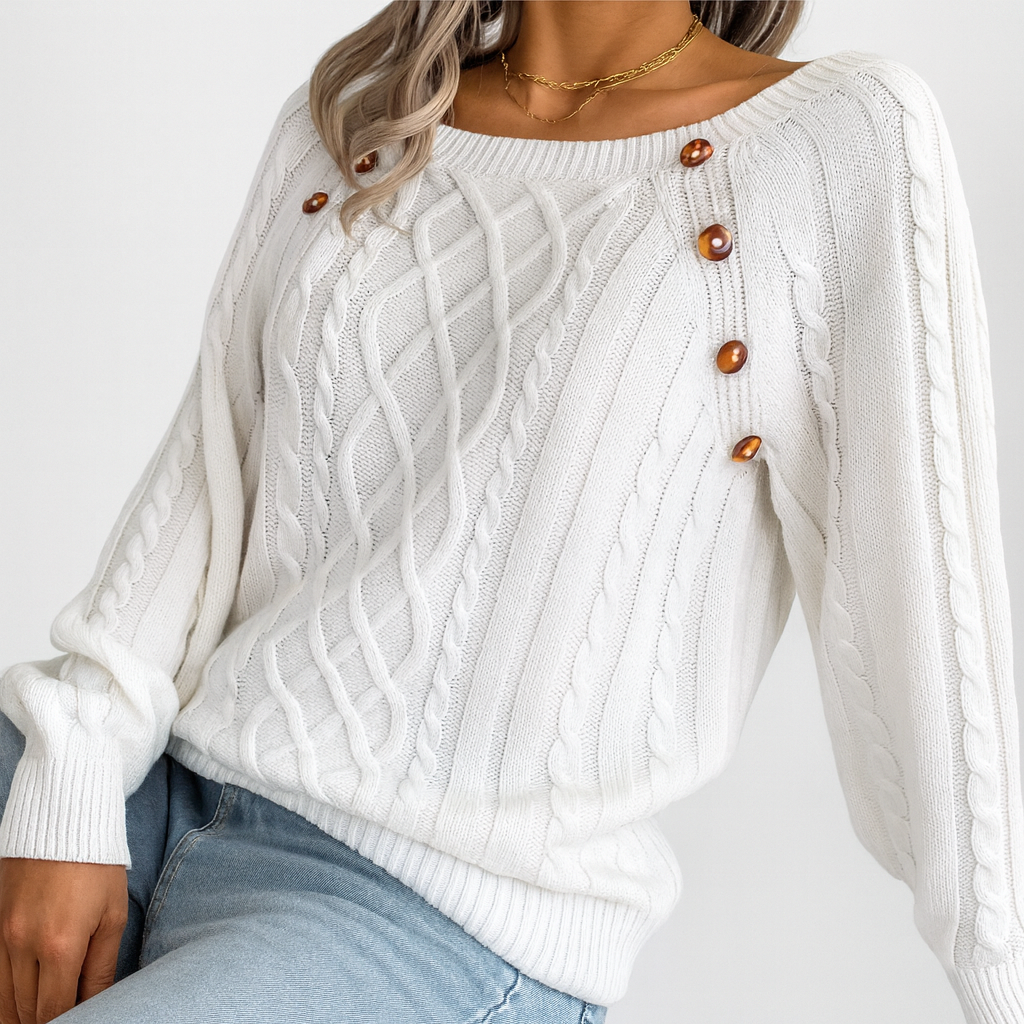 Pull élégant en maille torsadée – avec détails de boutons
