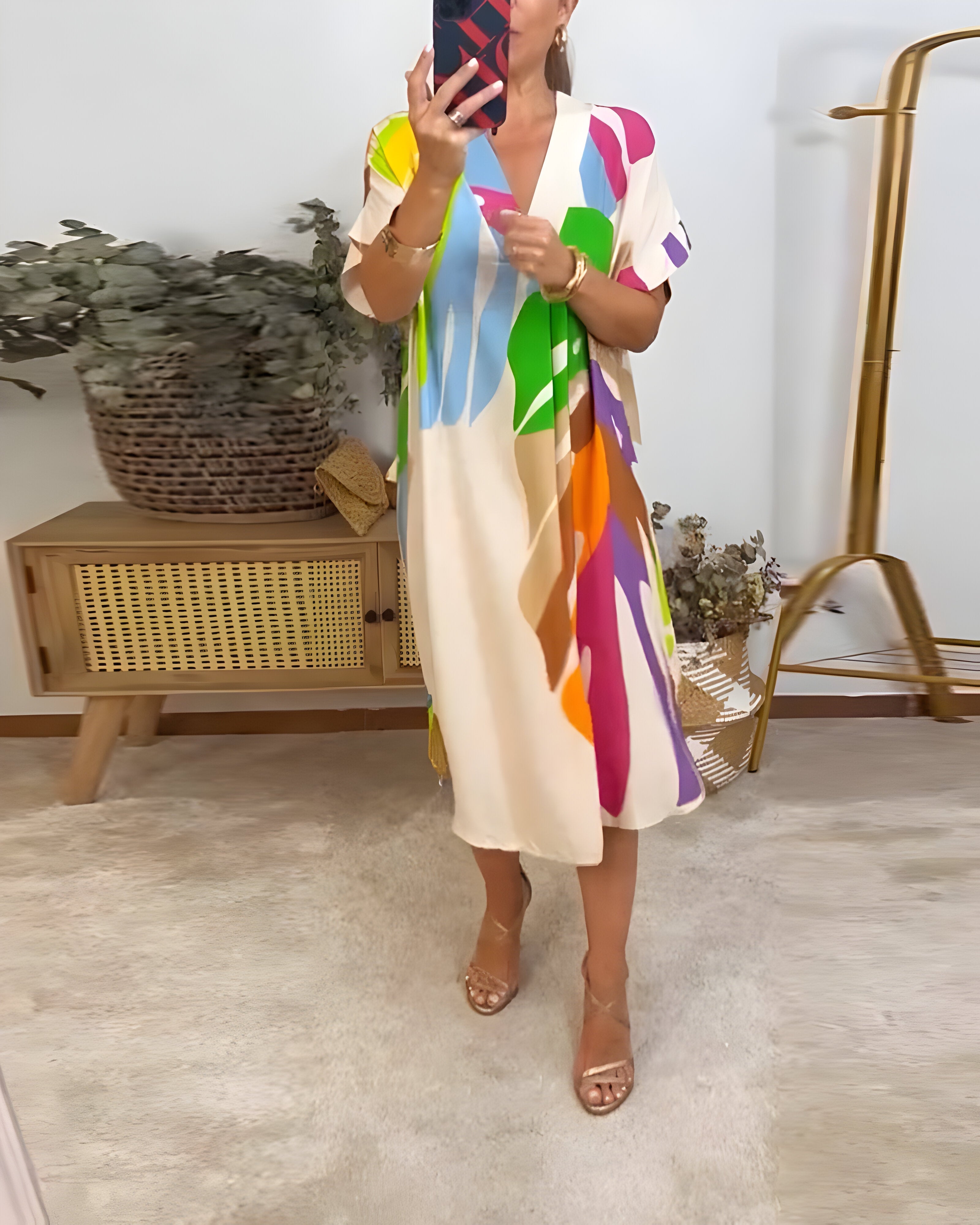 Leafara™ - Robe décontractée avec un motif de feuilles colorées