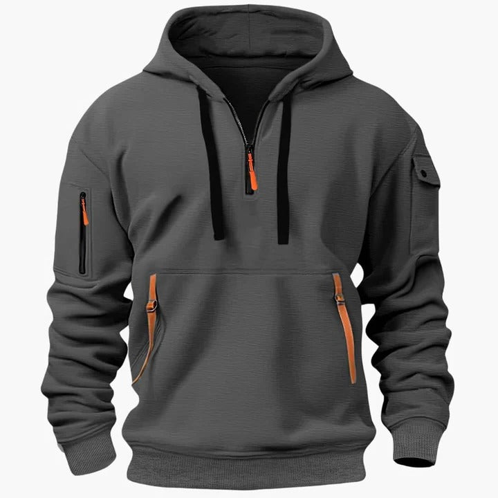 Herren-Kapuzenpullover mit Reißverschluss-Kängurutasche und praktischer Ärmeltasche