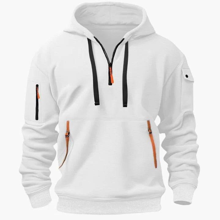 Herren-Kapuzenpullover mit Reißverschluss-Kängurutasche und praktischer Ärmeltasche