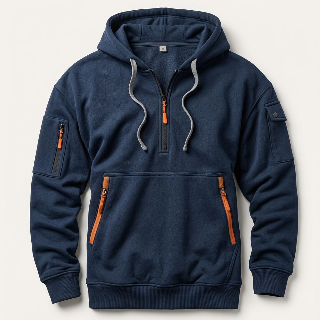 Herren-Kapuzenpullover mit Reißverschluss-Kängurutasche und praktischer Ärmeltasche