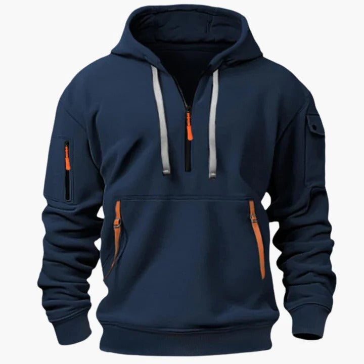 Herren-Kapuzenpullover mit Reißverschluss-Kängurutasche und praktischer Ärmeltasche