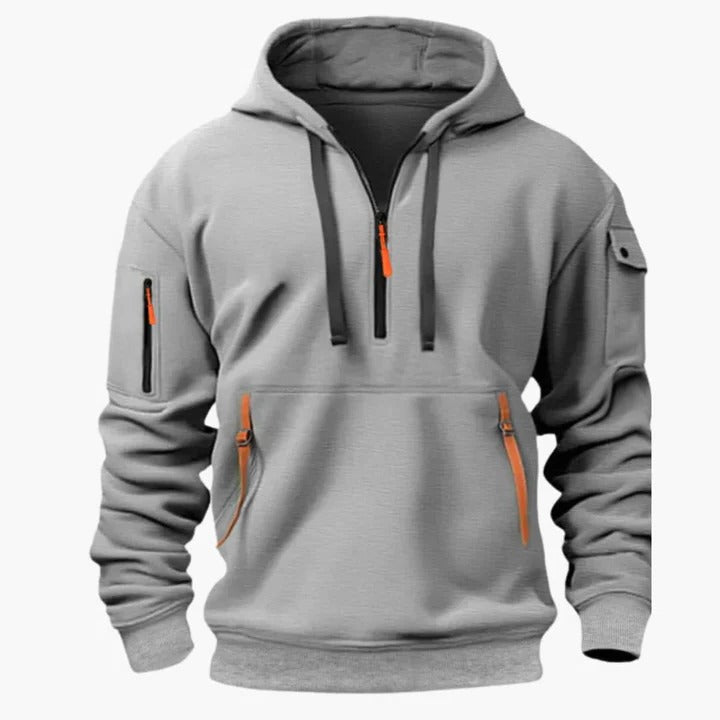 Herren-Kapuzenpullover mit Reißverschluss-Kängurutasche und praktischer Ärmeltasche