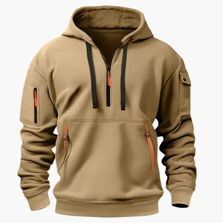 Herren-Kapuzenpullover mit Reißverschluss-Kängurutasche und praktischer Ärmeltasche