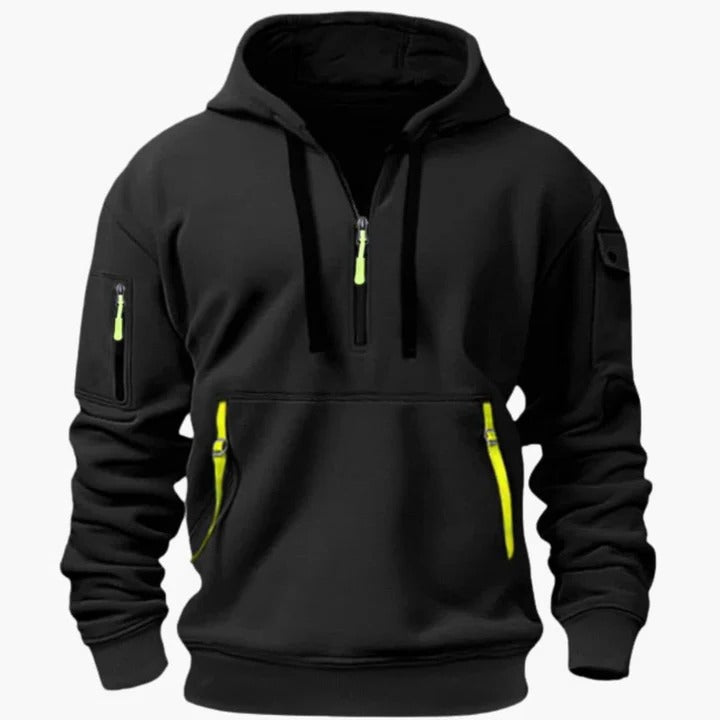 Herren-Kapuzenpullover mit Reißverschluss-Kängurutasche und praktischer Ärmeltasche