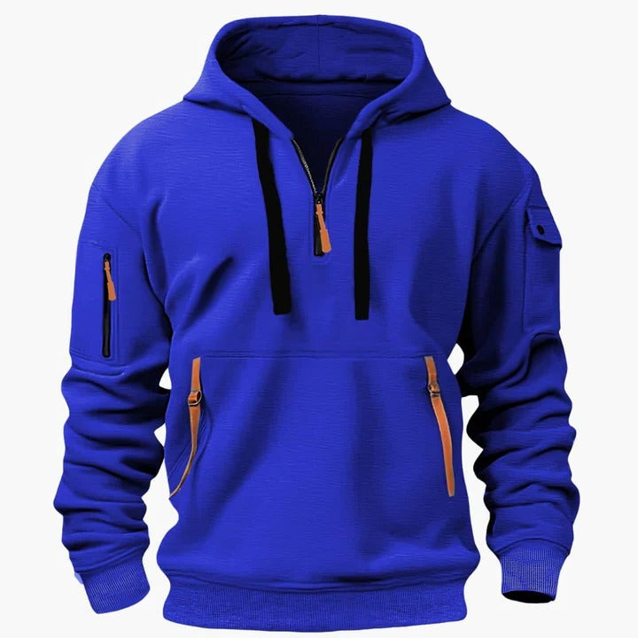 Herren-Kapuzenpullover mit Reißverschluss-Kängurutasche und praktischer Ärmeltasche