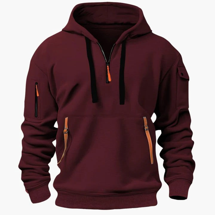 Herren-Kapuzenpullover mit Reißverschluss-Kängurutasche und praktischer Ärmeltasche